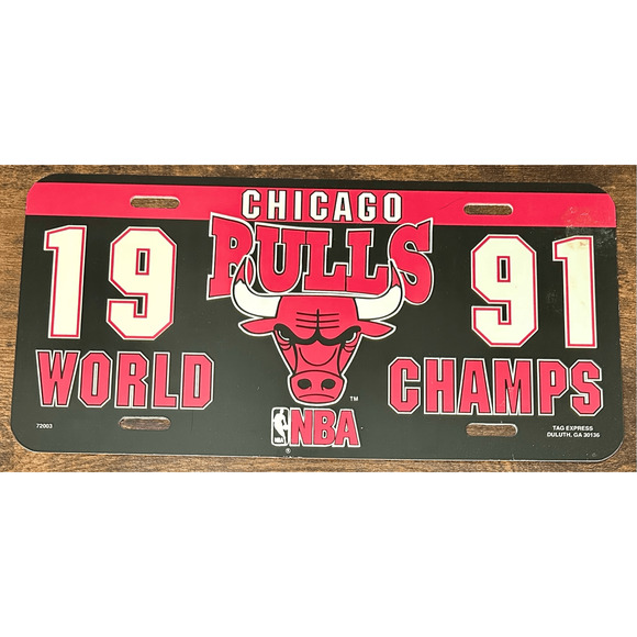 Vintage Chicago Bulls 1991 NBA Championship License Plate & 3 Peat Key Chain - Picture 3 of 8